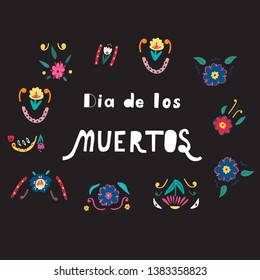  Dia De Los Muertos(Day  of the  dead) Holiday- hand drawn lettering. Illustration for poster,banner, card.