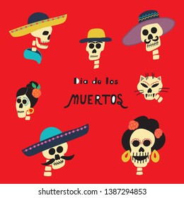  Dia De Los Muertos(Day  of the  dead) Holiday- hand drawn lettering. Illustration for poster,banner, card.