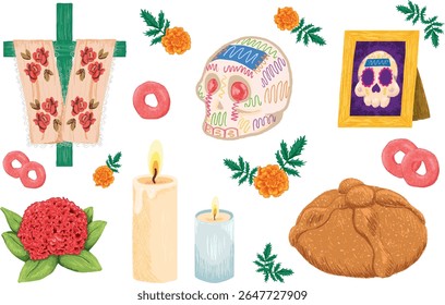 Dia de muertos elementos do altar, tradição mexicana