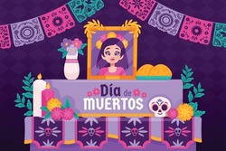 Dia De Muertos Background. English Translation - Day Of The Dead. Mexican Dia De Muertos Celebration. November 2. Vector Illustration. Poster, Banner, Flyer, Greeting Card, Invitation Card, Template.