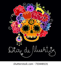 dia de muertos black card with hand drawn scull