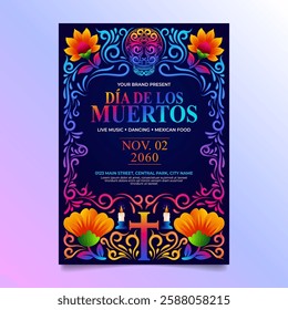 Dia de Muertos Brochure Design with vibrant color mexican Ornament design