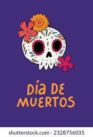 dia de muertos card, poster, banner, invitation, print, etc decorated with doodles of skull and flowers. EPS 10