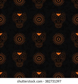 Dia de Muertos cartoon Skull Ornate Day of The Dead seamless pattern