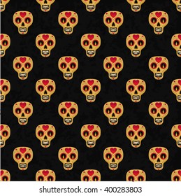 Dia de Muertos cartoon Skull Ornate Day of The Dead seamless pattern