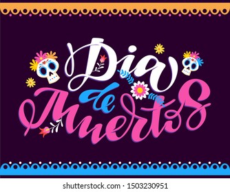 Dia de Muertos - cute hand drawn doodle lettering template banner poster art invitation