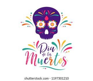 Dia de Muertos or day of the Dead. Skull banner for mexican celebration. Traditional mexico skeleton decoration with flowers and sugar skull colorful art. Day dead holiday. Vector