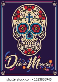 Dia de Muertos (Day of the dead) greeting card, vector illustration, sugar skull.