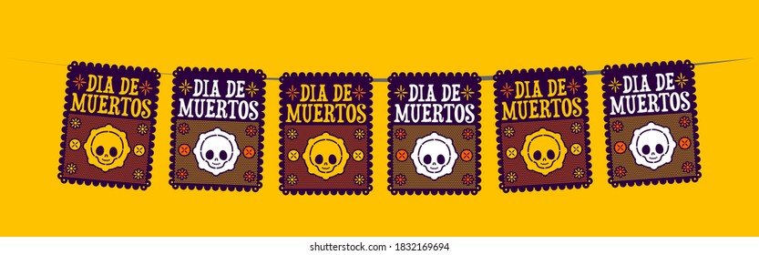 Dia de Muertos, Day of Dead spanish text ,holiday vector, street decoration, master collection.