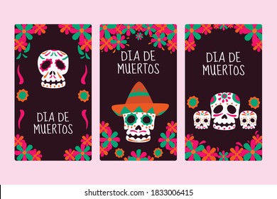 Dia De Muertos or day of the dead social media stories template.