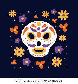 Dia de muertos. The day of the Dead. Skull with ornaments for the day of the dead. Vector illustration.