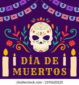 Dia de muertos, day of the dead illustration in flat style design