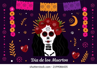 dia de muertos. day of the dead. ornament with that, woman skull.