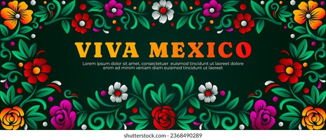 Dia de muertos or Day of the dead wide banner with mexican floral decoration