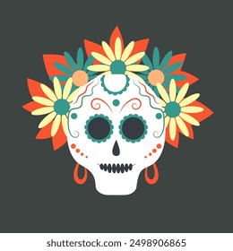 Dia de muertos, day of the dead. Female skull with flowers. Mexican holiday, festival. Vector illustration.