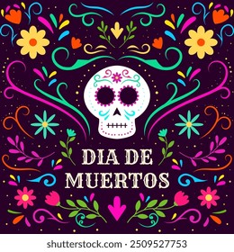 Dia de Muertos or day of the dead illustration in flat style