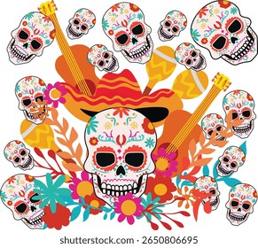 Dia de Muertos Day Of The Dead Vector illustration. Good for banner, poster, greeting card, party card, invitation, template, advertising, campaign, and social media.