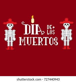 Dia de muertos. Day of the dead. Pixelart. Old school computer graphic style.