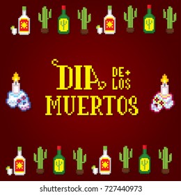 Dia de muertos. Day of the dead. Pixelart. Old school computer graphic style.