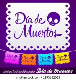 Dia de Muertos, Day of the death spanish text vector lettering decoration