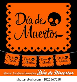 Dia de Muertos, Day of the Death spanish text vector lettering decoration.