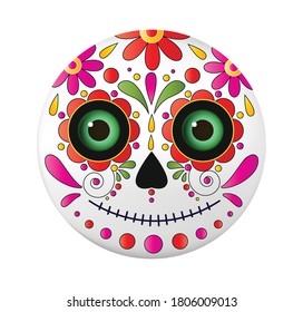 Dia de muertos face vector illustration isolated on white background. Dia de los Muertos emoji face.Dia de los muertos, Day of the dead, Mexican holiday, festival.