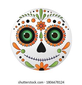 Dia de muertos face vector illustration isolated on white background. Dia de los Muertos emoji face.Dia de los muertos, Day of the dead, Mexican holiday, festival.