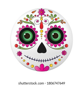 Dia de muertos face vector illustration isolated on white background. Dia de los Muertos emoji face.Dia de los muertos, Day of the dead, Mexican holiday, festival.