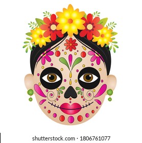 Dia de muertos face vector illustration isolated on white background.Dia de los muertos, Day of the dead, Mexican holiday, festival.