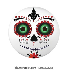 Dia de muertos face vector illustration isolated on white background. Dia de los Muertos emoji face.Dia de los muertos, Day of the dead, Mexican holiday, festival.