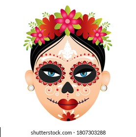 Dia de muertos face vector illustration isolated on white background.Dia de los muertos, Day of the dead, Mexican holiday, festival.