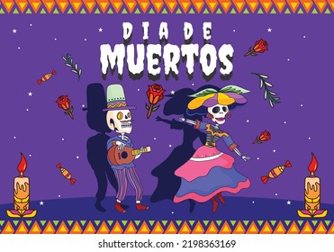 Dia de muertos festival background design with dancing action