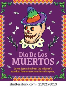 Dia de muertos flat hand drawn reality concept poster template illustration
