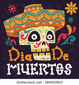 Dia De Muertos Flat Man Skull Concept