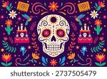Dia de muertos flat pattern illustration, day of the dead background illustration template. Dia de Muertos or day of the dead horizontal banner illustration