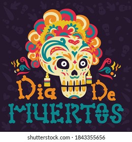 Dia De Muertos Flat Woman Skull Concept