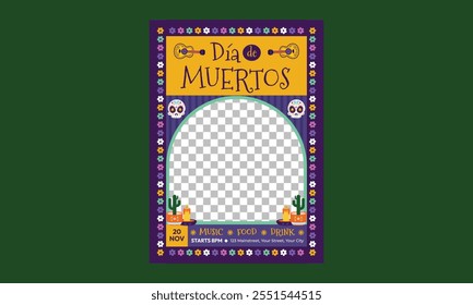 Dia De Muertos. Modelo de vetor editável para cartão, banner, convite, postagem de mídia social, cartaz, aplicativo móvel, publicidade na web