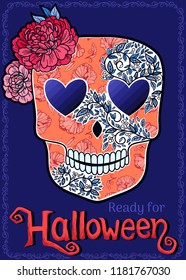 Dia de Muertos Halloween background with detailed sugar skull