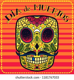 Dia de Muertos Halloween background with detailed sugar skull