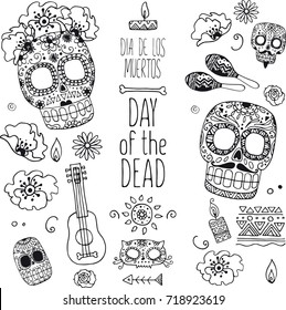 dia de muertos hand drawn doodles