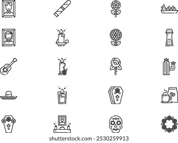 Dia de muertos icon pack collection is a vector illustration with editable stroke.