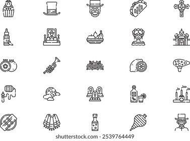 Dia de muertos icons collection is a vector illustration with editable stroke.