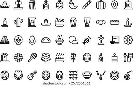 Dia de muertos icons High-Quality Vector Icons Collection with Editable Stroke. Ideal for Professional and Creative Projects.