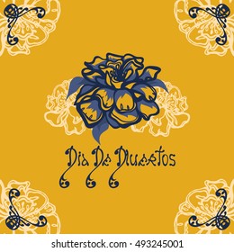 Dia De Muertos. Lettering. Invitation Card Halloween. Marigold flower. Vector illustration.