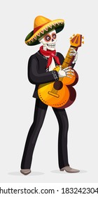 Dia de Muertos. Mariachi musician skeleton. Mexican tradition. Vector illustration.