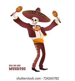 Dia de Muertos. Mariachi musician skeleton. Mexican tradition. Vector illustration.