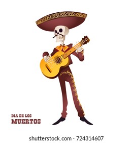 Dia de Muertos. Mariachi musician skeleton. Mexican tradition. Vector illustration.