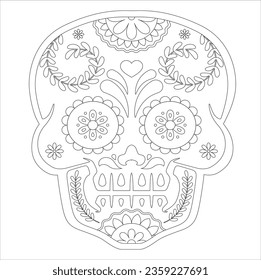 dia de muertos mask. Coloring page for children. Day of The Dead colorful sugar skull with doodle ornament and flower seamless pattern. Coloring page for children. Day of The Dead sugar skull. 83