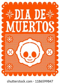 Dia de muertos, Mexican Day of the death spanish text, cute skull vector illustration