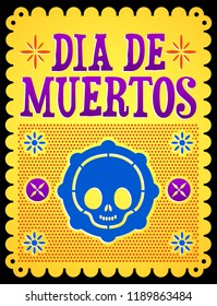 Dia de muertos, Mexican Day of the death spanish text, cute skull vector illustration